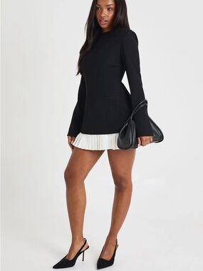 Amazon Black Mini Dress with White Pleated Hem